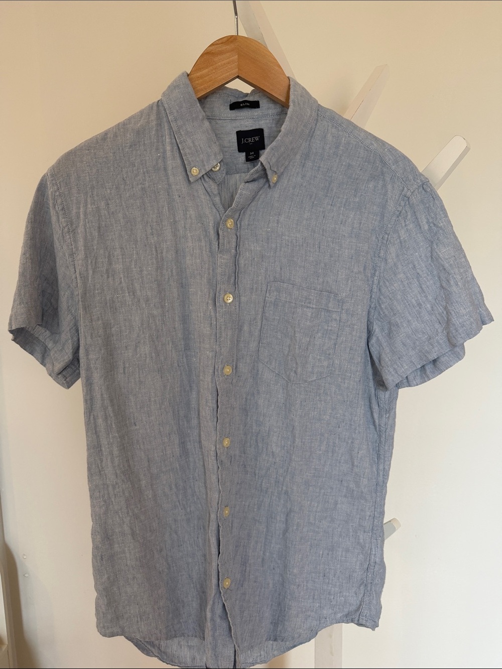 J. Crew Light Blue Linen Short Sleeve Button-Down Shirt